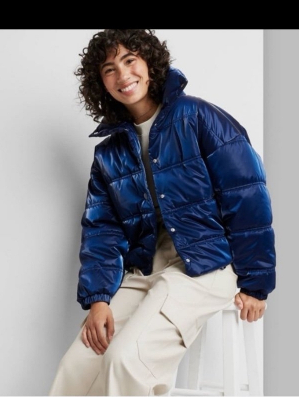 wild fable Iridescent Shinr  navy bumper jacket as M